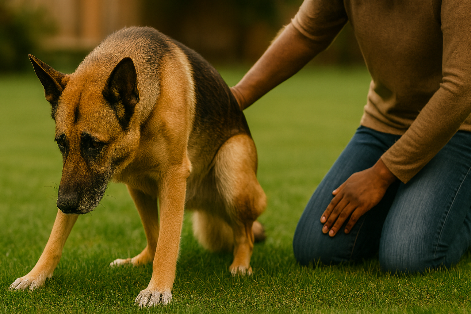 german shepherd sitting down in the grass