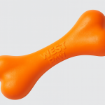 hard rubber yellow chew toy for dogs that are tough chewers.