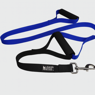 blue and black two handle dog leash